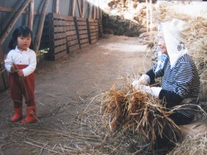 little girl with great grandmother hi-obaachan in Japan