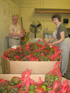volunteers sorting food at food bank