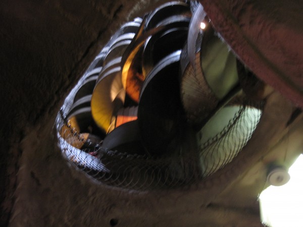 looking up at a 10 story slide