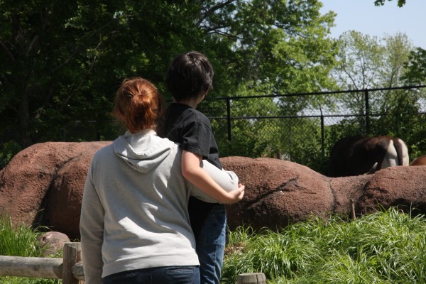 mom & son enjoying the St Louis Zoo