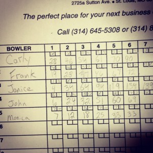 Bowling & I got FIVE STRIKES IN A ROW -- keeping score old school 