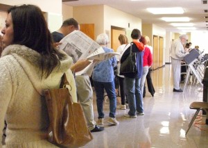 line of people to vote at the polls