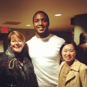 St Louis Rams defensive end Robert Quinn flanked by me Janice Person and a friend