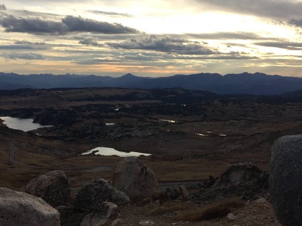 looking west from Beartooth pass at sunset
